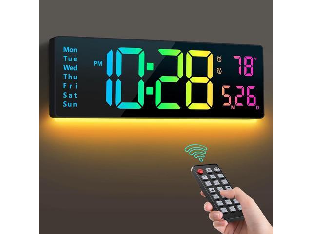 Digital Wall Clock 16', Wall Clocks with 11 RGB Colors, Alarm Clock with Night Lights, Large Digital Clock for Living Room Bedroom Office Classroom.