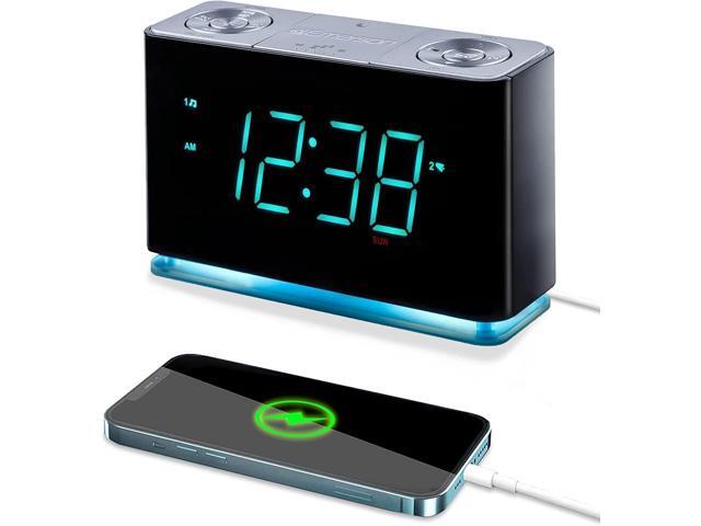 Emerson Smartset Alarm Clock Radio with Bluetooth Speaker with USB Port for iPhone/iPad/iPod/Android and Tablets, 1.4' Cyan LED Display and Night.