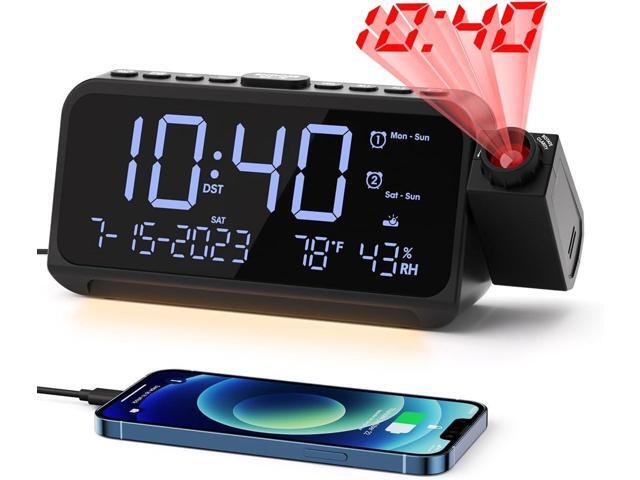 ROCAM Projection Alarm Clock, Digital Clock with 180° Projector on Ceiling Wall, Dual Loud Alarm Clocks for bedrooms with Weekday/Weekend Mode,2.
