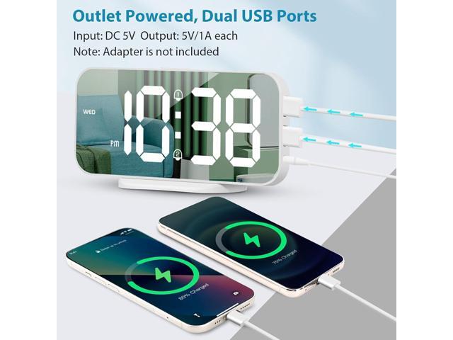 ALANAS Digital Alarm Clock for Bedrooms - Large LED Display, Dual Alarm, Snooze, 3-Level Brightness Dimmer, USB Charging Ports, Battery Backup,...