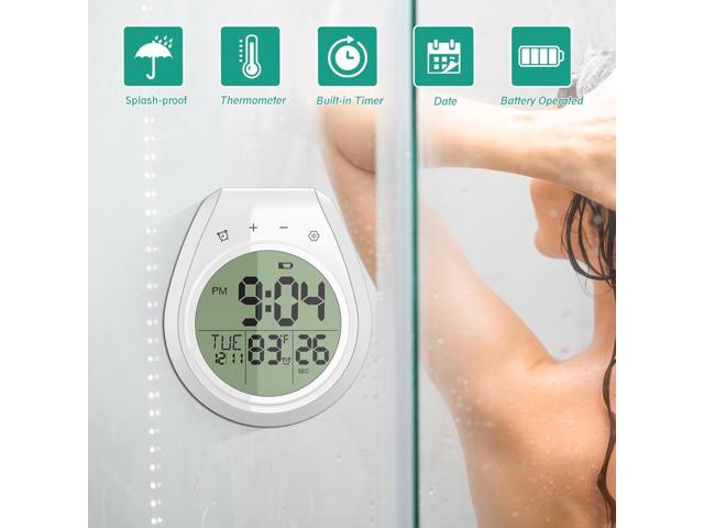 Shower Timer Clock Waterproof, Digital Bathroom Kitchen Wall Clock with LCD Display, 12/24 Hour Format, Temperature, Countdown Timer, Suction Cup,...