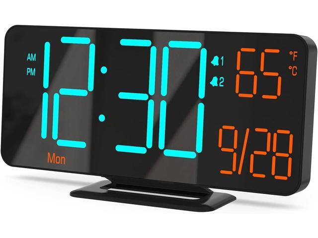 KOSUMOSU Alarm Clocks for Bedrooms, 6.7' Black Small Digital Clock LED, Desk Alarm Clock with Auto Dimming,Seconds, Day of Week, Indoor.
