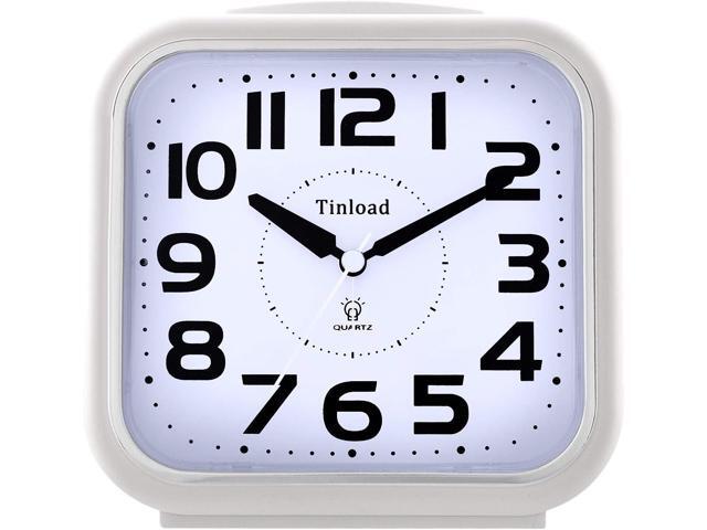 5.5' Large Analog Alarm Clock Silent Non Ticking, Gentle Wake, Beep Sounds, Increasing Volume, Battery Operated Snooze and Manual Light, Easy.