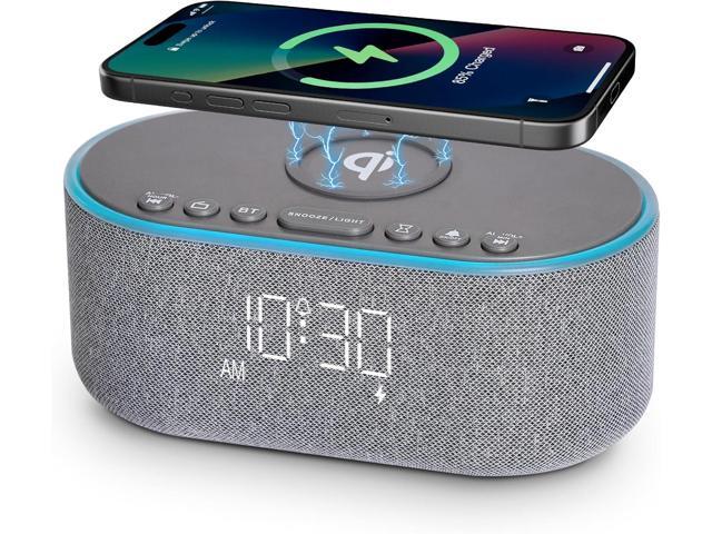 Wireless Charging Alarm Clock Radio: Qi Certified Fast Wireless Charger for iPhone Samsung - 10W Stereo Bluetooth Speaker - Dimmable Digital Clock...