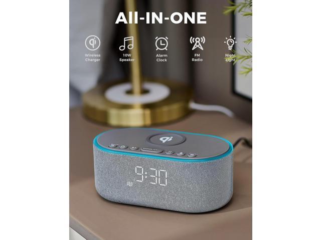 Wireless Charging Alarm Clock Radio: Qi Certified Fast Wireless Charger for iPhone Samsung - 10W Stereo Bluetooth Speaker - Dimmable Digital Clock...