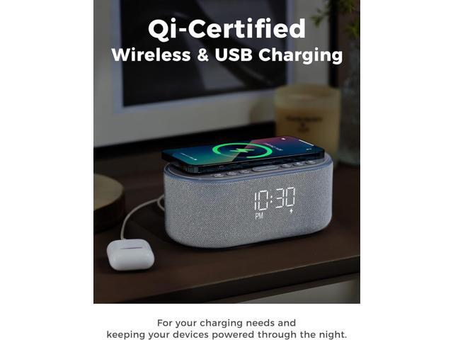 Wireless Charging Alarm Clock Radio: Qi Certified Fast Wireless Charger for iPhone Samsung - 10W Stereo Bluetooth Speaker - Dimmable Digital Clock...