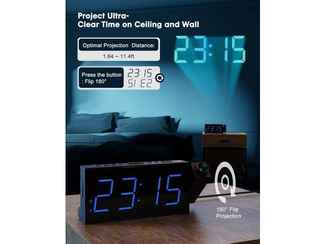 OnLyee Projection Alarm Clock for Bedroom, LED Digital on Ceiling Wall with USB Phone Charging, Battery Backup, 180° Rotatable Projector & Dimmer,...