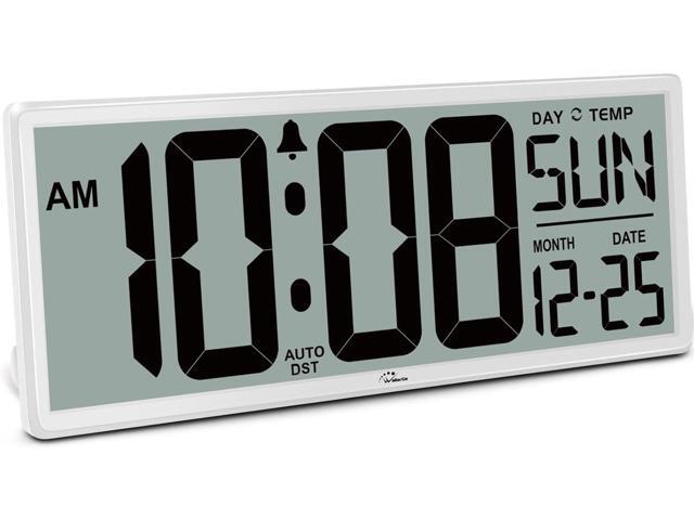 WallarGe 14.5'' Large Digital Wall Clock Battery Operated with Jumbo Numbers, Temperature and Date - Easy to Read and Set, Auto DST