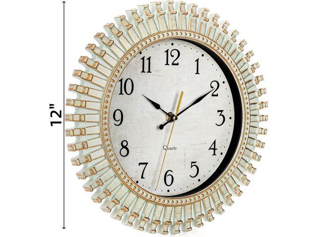 12' Retro Wall Clock, Silent Non-Ticking Round Clock, Aqua Battery Operated Quartz Clock, Plastic Vintage Clocks for Living Room Bedroom Kitchen...