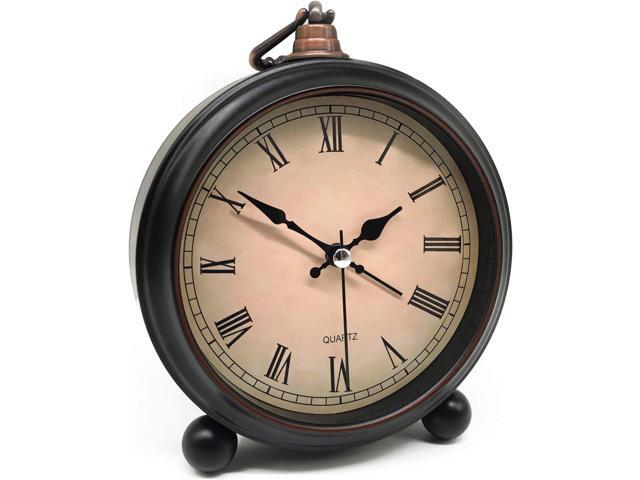 Vintage Retro Analog Alarm Clock, 4 inch Super Silent Non Ticking Small Clock with Night Light, Battery Operated, Simply Design, for Living Room,...