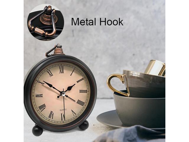 Vintage Retro Analog Alarm Clock, 4 inch Super Silent Non Ticking Small Clock with Night Light, Battery Operated, Simply Design, for Living Room,...