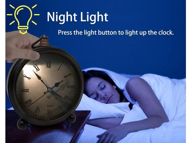 Vintage Retro Analog Alarm Clock, 4 inch Super Silent Non Ticking Small Clock with Night Light, Battery Operated, Simply Design, for Living Room,...