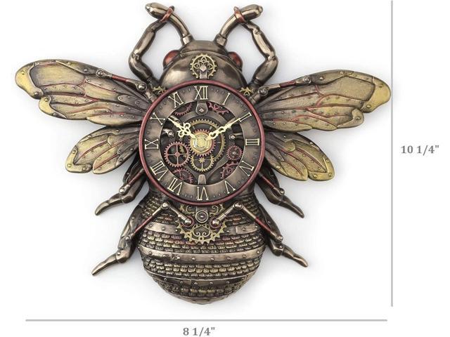 Veronese Design 10 1/4' Steampunk Bee Clock Cold Cast Resin Antique Bronze Finish Wall Sculpture Room Decor