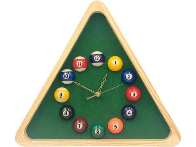 Yuanhe Billiards Pool Ball Clock - 14Inch Triangle Pool Table Cool Wall Clock with Solid Wood Frame,Great for Billiards Room,Pool Room,Game Room,Bar