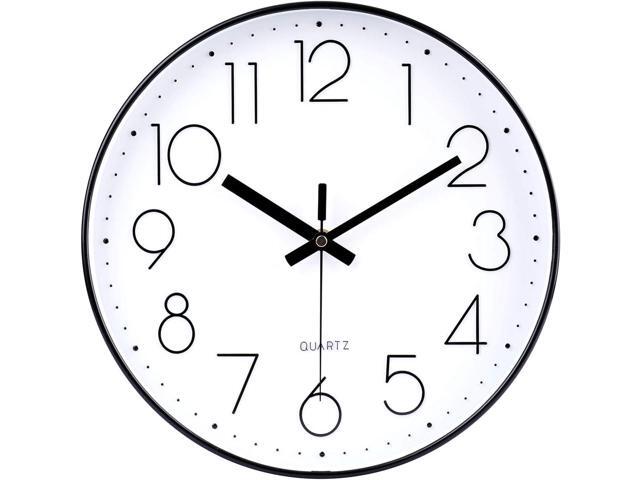 jomparis 12 Inch Wall Clock Silent Non Ticking Battery Operated Quartz Modern Decorative Round Wall Clock for Office Classroom School (Black)