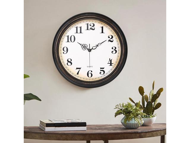 Large Wall Clock 16 Inch Silent Non-Ticking Vintage Wall Clocks Battery Operated for Living Room Office School (Bronze)
