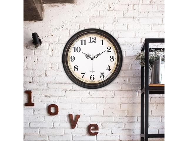Large Wall Clock 16 Inch Silent Non-Ticking Vintage Wall Clocks Battery Operated for Living Room Office School (Bronze)