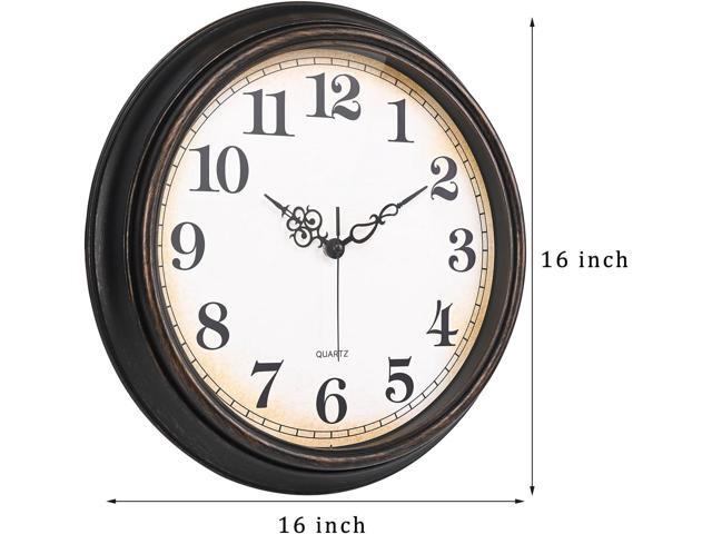 Large Wall Clock 16 Inch Silent Non-Ticking Vintage Wall Clocks Battery Operated for Living Room Office School (Bronze)