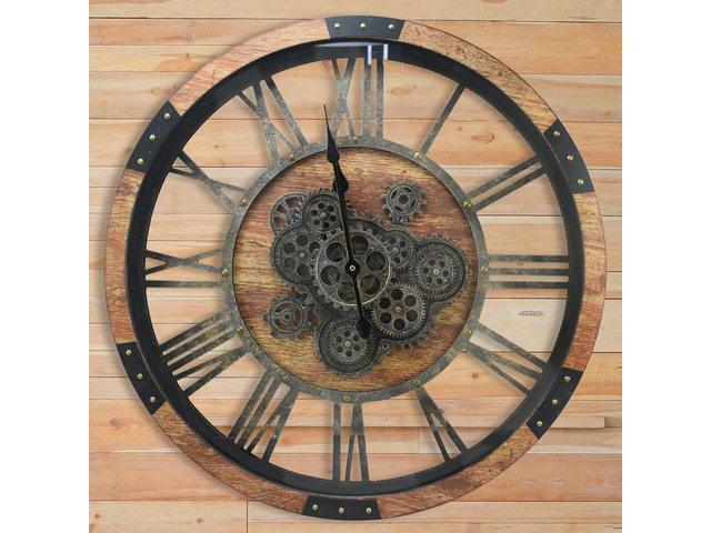 DORBOKER 36'' Large Wall Clock Real Moving Gears Oversized Industrial Solid Wood Rusic Farmhouse Clocks for Living Room Wall Decor Home Office, 36...