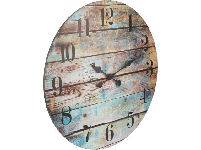 Stonebriar Vintage Farmhouse Wooden 23 Inch Round Battery Operated Hanging Wall Clock