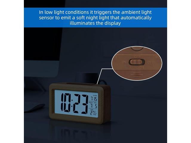 everwood Wooden Digital Battery Operated Alarm Clocks for Bedrooms, Beside, Table, Desk
