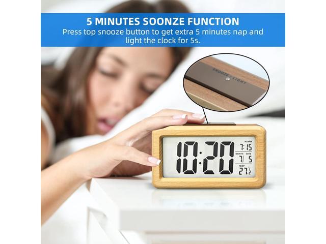 everwood Wooden Digital Battery Operated Alarm Clocks for Bedrooms, Beside, Table, Desk