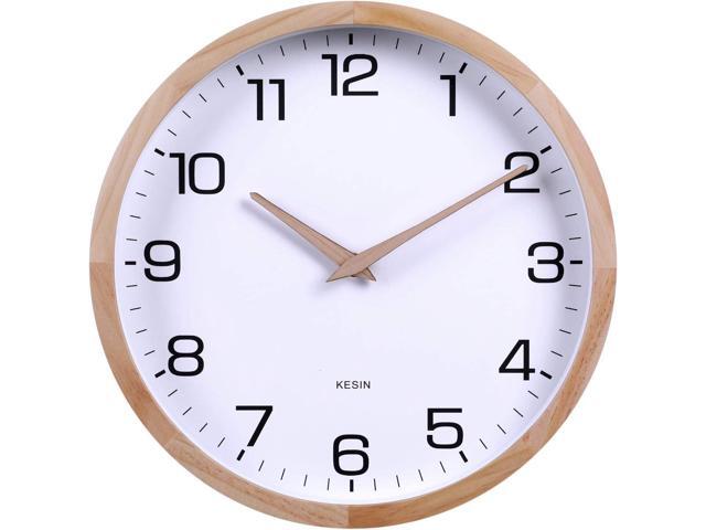 Kesin 12 Inches Wooden Round Silent Wall Clock White Wood Wall Clocks Analog Digital Battery Operated Non Ticking for Living Room Kitchen Bedroom.