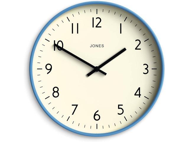 JONES CLOCKS® Studio Wall Clock Modern Round Clock 12 inch Mid Blue Easy to Read Numbers Versatile Design for Kitchen, Living Room or Office