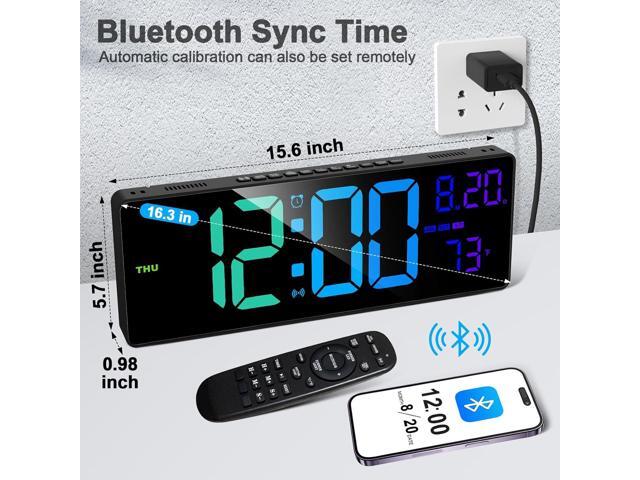 XREXS 16.3' Bluetooth Large Digital Wall Clock with Remote Control, Auto Time Sync, 6 Color Night Lights Adjustable Dimmer 10 RGB Color Changing...