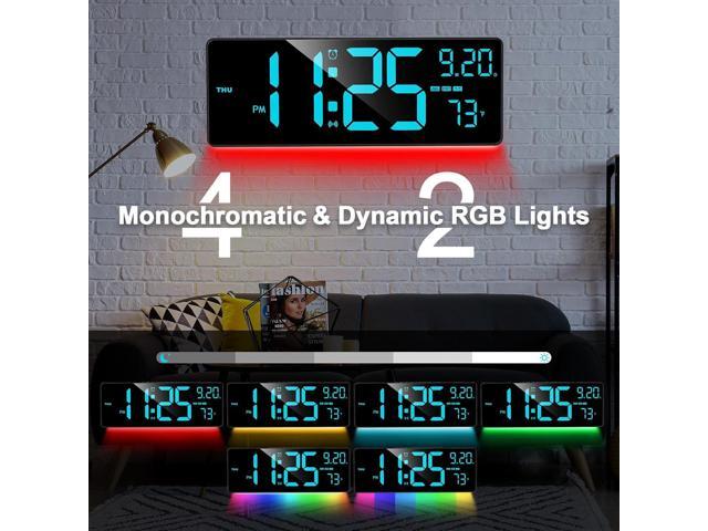 XREXS 16.3' Bluetooth Large Digital Wall Clock with Remote Control, Auto Time Sync, 6 Color Night Lights Adjustable Dimmer 10 RGB Color Changing...