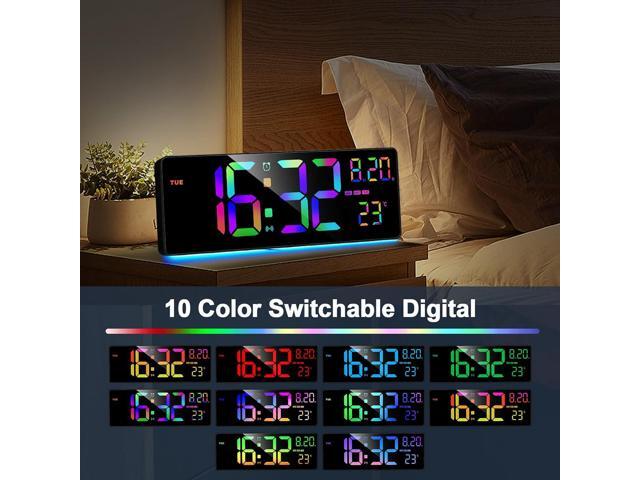 XREXS 16.3' Bluetooth Large Digital Wall Clock with Remote Control, Auto Time Sync, 6 Color Night Lights Adjustable Dimmer 10 RGB Color Changing...