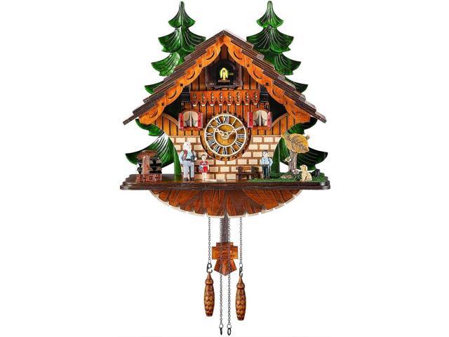 Kintrot Cuckoo Clock Traditional Chalet Black Forest House Clock Handcrafted Wooden Wall Pendulum Quartz Clock