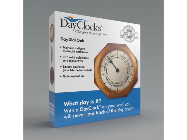 Classic Day of The Week Wall Clock with Solid Wood Frame Calendar Day Clock Ideal Retirement Gift for Men & Women Oak, 10'