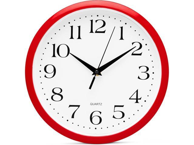 Bernhard Products Red Wall Clock Silent Non Ticking - 10 Inch Quality Quartz Battery Operated Round Easy to Read...