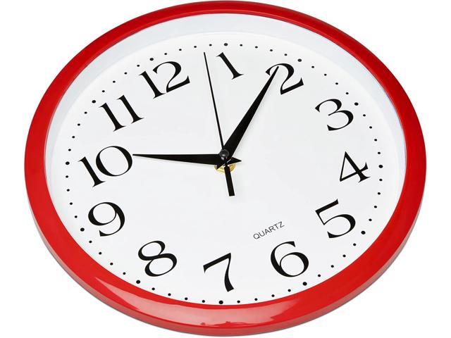 Bernhard Products Red Wall Clock Silent Non Ticking - 10 Inch Quality Quartz Battery Operated Round Easy to Read...