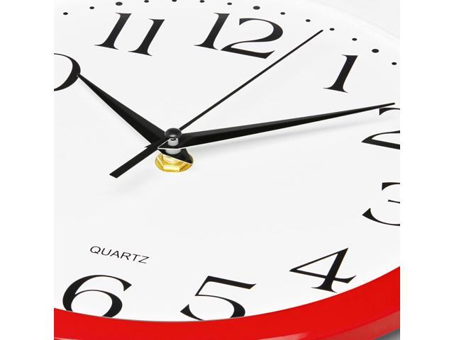 Bernhard Products Red Wall Clock Silent Non Ticking - 10 Inch Quality Quartz Battery Operated Round Easy to Read...