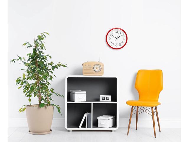 Bernhard Products Red Wall Clock Silent Non Ticking - 10 Inch Quality Quartz Battery Operated Round Easy to Read...