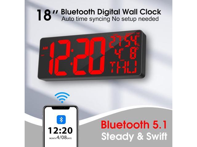 [2024 New] 18' Digital Wall Clock Large Display/Bluetooth Sync Time, Large Wall Clock with Remote Control, Auto DST, Alarm, Temperature and Date -...