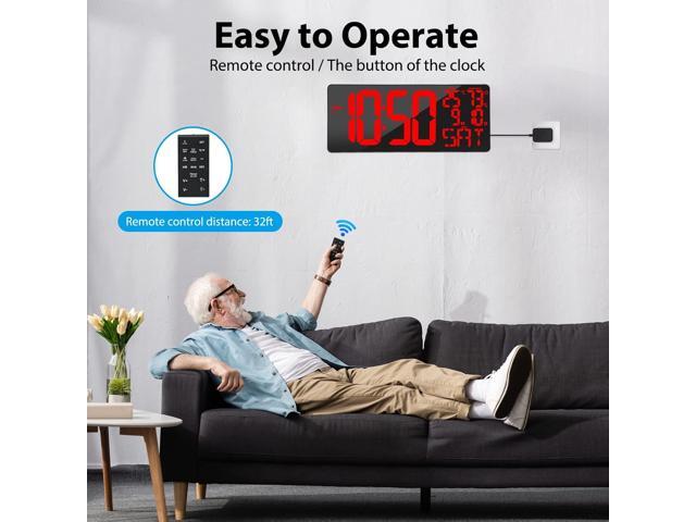 [2024 New] 18' Digital Wall Clock Large Display/Bluetooth Sync Time, Large Wall Clock with Remote Control, Auto DST, Alarm, Temperature and Date -...