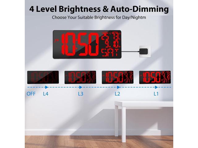 [2024 New] 18' Digital Wall Clock Large Display/Bluetooth Sync Time, Large Wall Clock with Remote Control, Auto DST, Alarm, Temperature and Date -...