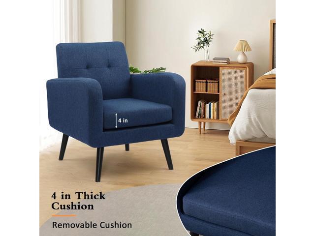 LSSPAID Modern Accent Chairs, Upholstered Fabric Cozy Armchairs, Living Room Side Chair with Solid Wood Legs, Blue