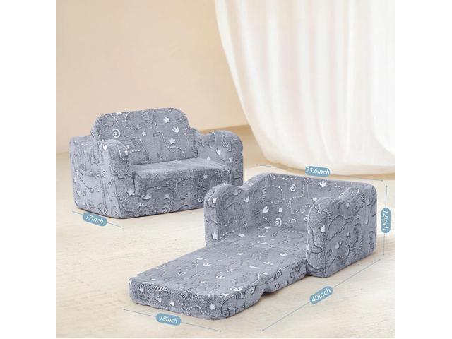 MeMoreCool Kids Dinosaur Couch Foldable Toddler Chair, Glow-in-The-Dark Flip-Out Sofa, Convertible Lounge Seat for Boys Ages 13, Plush Fold-Out...
