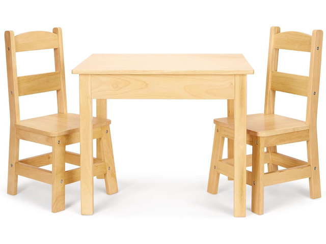 Melissa & Doug Solid Wood Table and 2 Chairs Set - Light Finish Furniture for Playroom