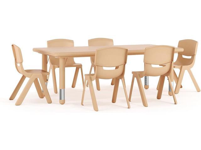 Flash Furniture Adjustable Classroom Activity Table with 6 Stackable Chairs, Rectangular Plastic Activity Table for Kids, 24' W x 48' L, Natural