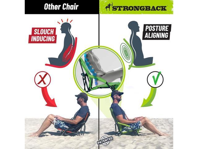 STRONGBACK Beach Chairs - Low Gravity Recliner Portable Beach Chair - with Built-in Lumbar Support, Heavy Duty Folding Beach Chairs, Great for Travel