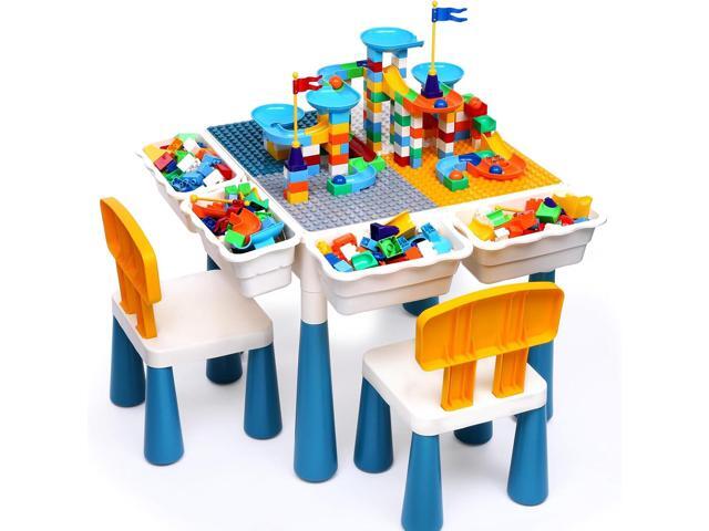 Arscniek Toddlers Activity Table 7 in 1 Kids Activity Tables and Chair Set with 152Pcs Large Marble Run Building Blocks, Sand/Water Tables, Kids.