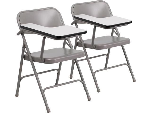 Flash Furniture Rutherford Steel Folding Chair with Right Handed Tablet Arm, Commercial Foldable Conference Room Tablet Arm Chair, Set of 2, Gray