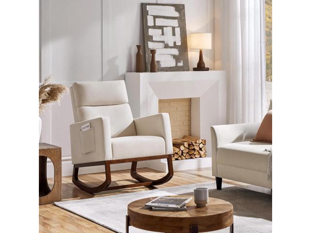 Yaheetech Rocking Living Room Chair, Upholstered Glider Chair with Side Pocket, Modern Accent Chair with High Back Comfy Armchair for Living Room...