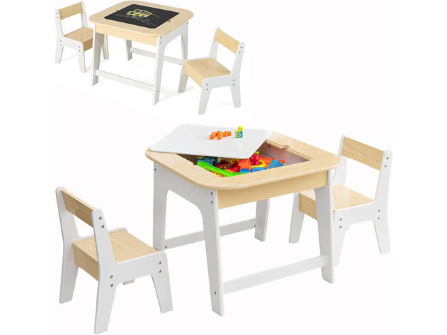 Costzon Kids Table and Chair Set, 3-in-1 Wooden Activity Table with Removable Tabletop, Blackboard & Whiteboard, Storage Space for Arts Crafts...