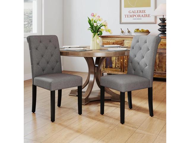 Upholstered Dining Chairs Set of 2,Tufted Parsons Kitchen Chair with Solid Wood Legs, Modern Fabric Side Chair for Dining Room/Restaurant(2pcs,Gray)